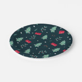 Kerstbomen en Holly Modern Pattern Dark Blue Papieren Bordje (Gekanteld)