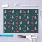 Kerstbomen en Holly Modern Pattern Dark Blue Tissuepapier (Craft)