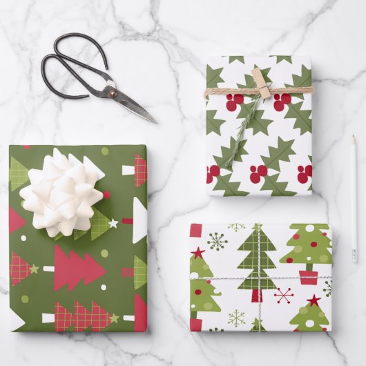 Kerstbomen en Holly rood en groen Inpakpapier Vel (Voorkant)