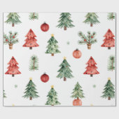Kerstbomen en kerstballen cadeaupapier (Vlak)