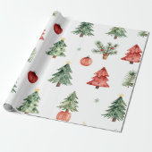 Kerstbomen en kerstballen cadeaupapier (Uitgerold)