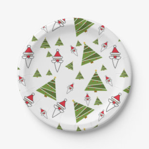 Kerstbomen en kerstmannetjes papieren bordje