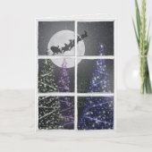 Kerstbomen en maan met Kerstman in venster Kaart (Voorkant)