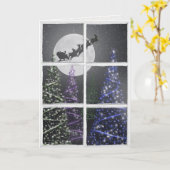 Kerstbomen en maan met Kerstman in venster Kaart (Gele Bloem)