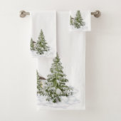 Kerstbomen en sneeuw op wit bad handdoek (Insitu)