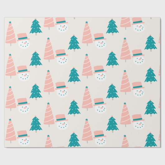 Kerstbomen en sneeuwpoppen cadeaupapier (Vlak)