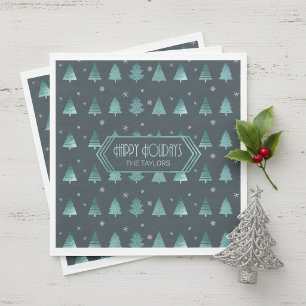 Kerstbomen en Sneeuwvlokken Patroon Teal ID863 Servet