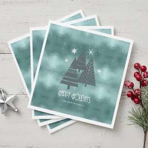 Kerstbomen en Sneeuwvlokken Teal ID863 Servet