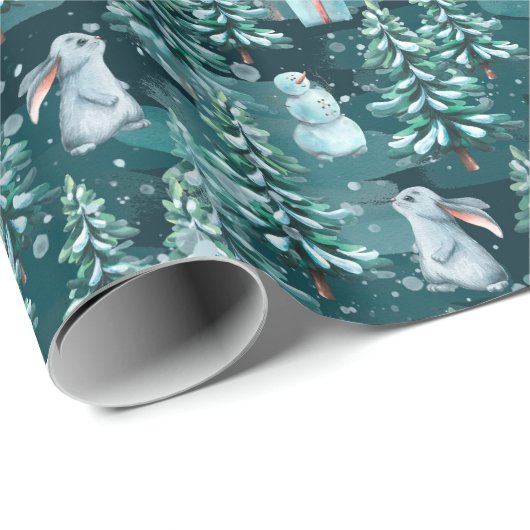 kerstbomen en snoewmanpapier cadeaupapier (Rol Hoek)