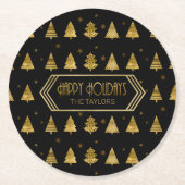 Kerstbomen en Snowflake Pattern Gold ID863 Ronde Kartonnen Onderzetter (Voorkant)