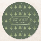 Kerstbomen en Snowflake Pattern Green ID863 Ronde Kartonnen Onderzetter (Voorkant)