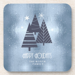 Kerstbomen en Snowflakes Blue ID863 Bier Onderzetter