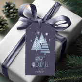 Kerstbomen en Snowflakes Blue ID863 Cadeaulabel
