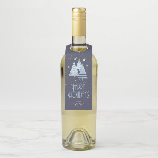 Kerstbomen en Snowflakes Blue ID863 Flessenhanger (Op fles)