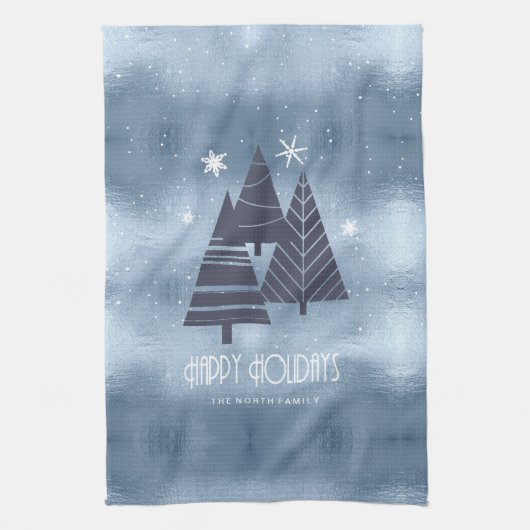 Kerstbomen en Snowflakes Blue ID863 Theedoek (Verticaal)