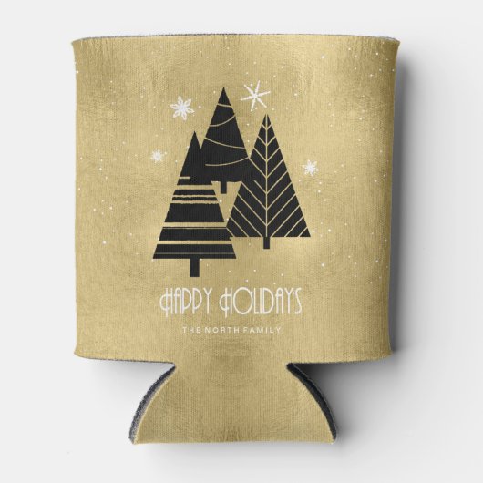 kerstbomen en Snowflakes Gold ID863 Blikjeskoeler (Voorkant)