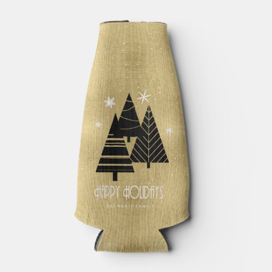 kerstbomen en Snowflakes Gold ID863 Flesjeskoeler (Voorkant)