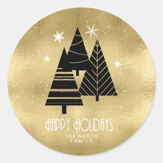 kerstbomen en Snowflakes Gold ID863 Ronde Sticker (Voorkant)