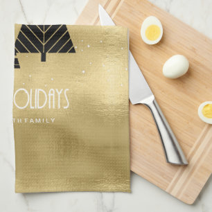 kerstbomen en Snowflakes Gold ID863 Theedoek