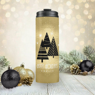 kerstbomen en Snowflakes Gold ID863 Thermosbeker