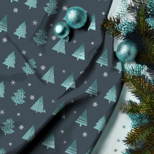 Kerstbomen en Snowflakes Patroon Blauwgroen ID863 Stof
