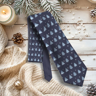 Kerstbomen en Snowflakes Patroonblauw ID863 Stropdas