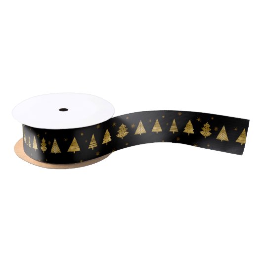 Kerstbomen en Snowflakes Pattern Gold ID863 Lint (Spoel)