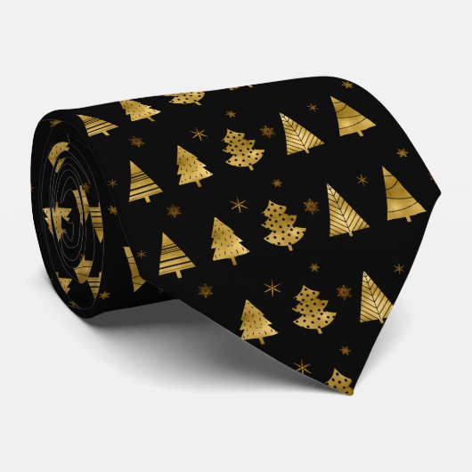 Kerstbomen en Snowflakes Pattern Gold ID863 Stropdas (Opgerold)