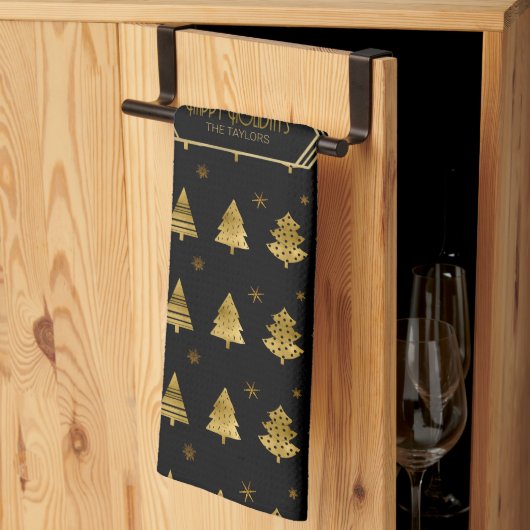 Kerstbomen en Snowflakes Pattern Gold ID863 Theedoek (Derde Gevouwen)