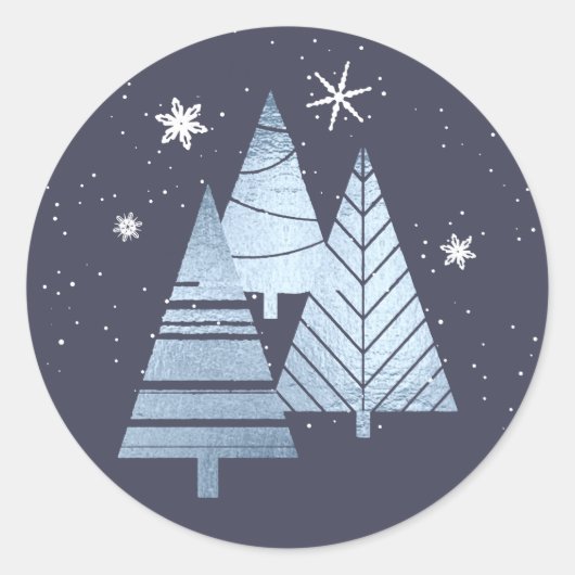 Kerstbomen en Snowflakes V2 Blue ID863 Ronde Sticker (Voorkant)