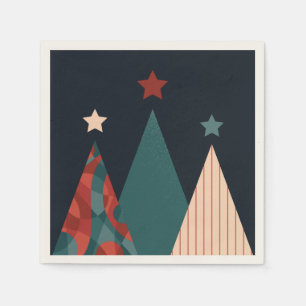 kerstbomen en sterren in blauw/rood seizoensgebond servet