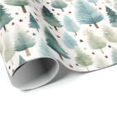 Kerstbomen en sterren Moderne Kerstmis Cadeaupapier (Rol Hoek)