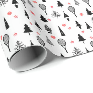 🎄 kerstbomen en 🎾 tennisrackets cadeaupapier