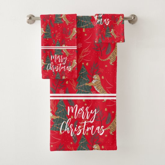 kerstbomen en tijgers, patroon, aangepaste achterg bad handdoek (Insitu)