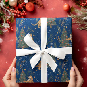 kerstbomen en tijgers, patroon, aangepaste achterg cadeaupapier