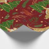 kerstbomen en tijgers, patroon, aangepaste achterg cadeaupapier (Hoek)