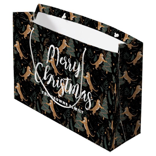 kerstbomen en tijgers, patroon, aangepaste achterg groot cadeauzakje (Achterkant Gekanteld)