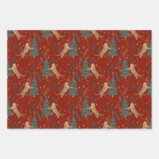 kerstbomen en tijgers, patroon, aangepaste achterg inpakpapier vel (Voorkant)