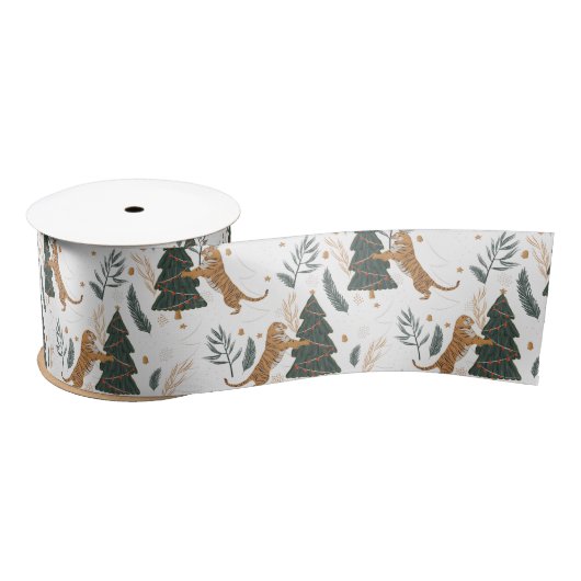 kerstbomen en tijgers, patroon, aangepaste achterg lint (Spoel)