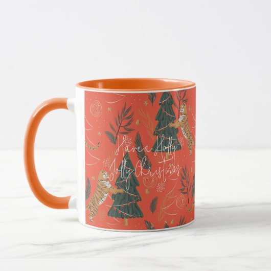 kerstbomen en tijgers, patroon, aangepaste achterg mok (Links)