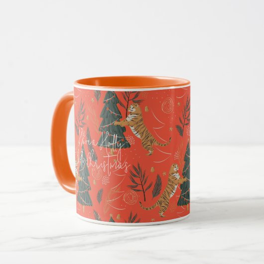 kerstbomen en tijgers, patroon, aangepaste achterg mok (Voorkant links)