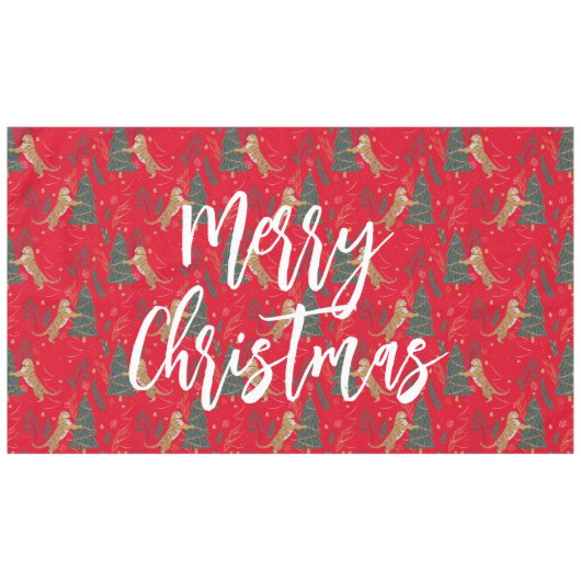 kerstbomen en tijgers, patroon, aangepaste achterg tafelkleed (Voorkant (Horizontaal))