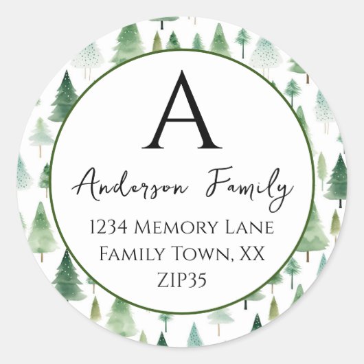 Kerstbomen Familieadres Ronde Sticker (Voorkant)