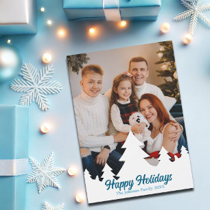 Kerstbomen Foto Blauw Script Magneet Kaart