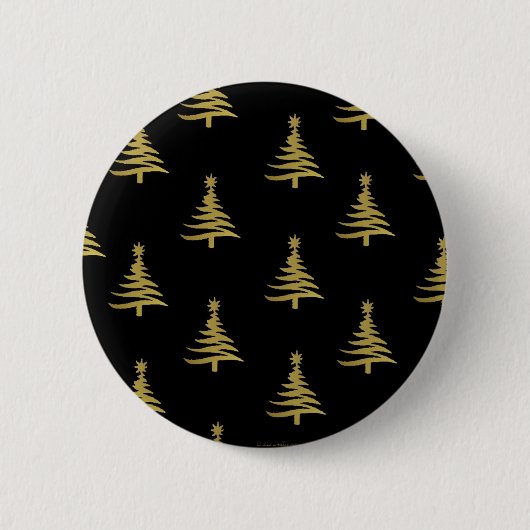 Kerstbomen Gold op zwart Ronde Button 5,7 Cm (Voorkant)