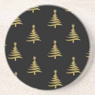 Kerstbomen Gold op zwart Zandsteen Onderzetter