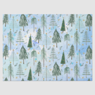 Kerstbomen Gold Stars Blue Waterverf Modern  Tissuepapier