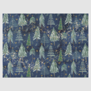 kerstbomen Gold Twinkle Stars Navy Blue Wood Tissuepapier