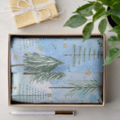 Kerstbomen Gouden Sterren Blauwe Waterverf Modern Tissuepapier (Geschenk)