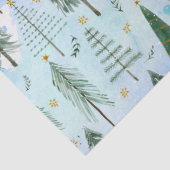 Kerstbomen Gouden Sterren Blauwe Waterverf Modern Tissuepapier (Detail)